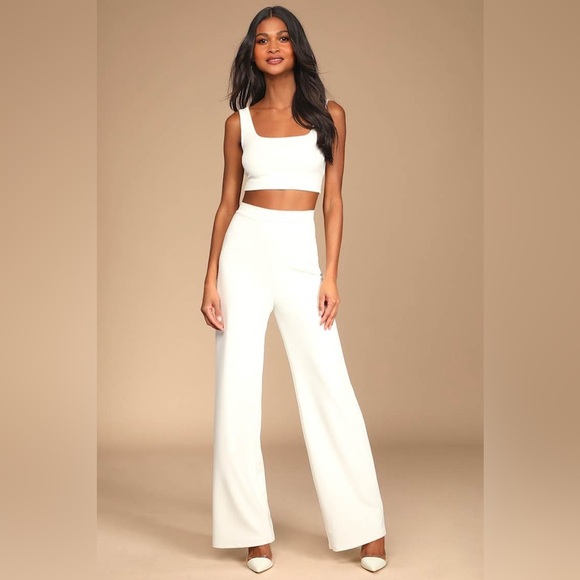 LULU’S Only Tonight Ivory Two-Piece Wide Leg Jumpsuit - Picture 3 of 6